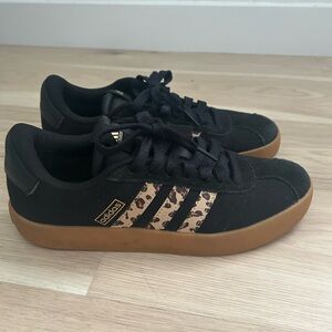 Adidas Black and Tan Sneakers with Leopard Print